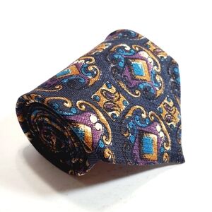 Santavelli Necktie Black Geometric Silk Neck Tie  Made in the USA 57x4"